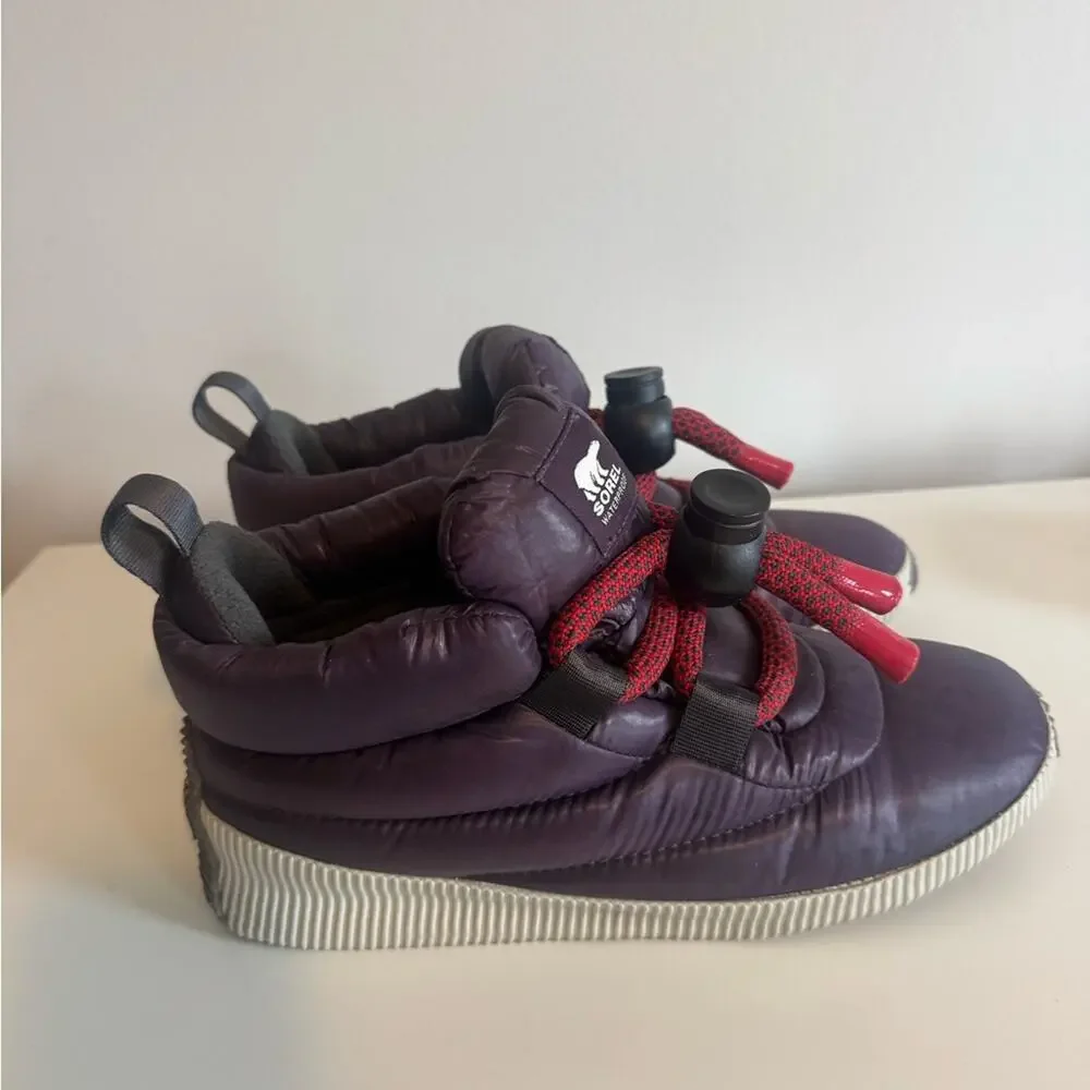 Sorel Free People Snow Boots Women Out N About Puffy Lace Dark Plum 9